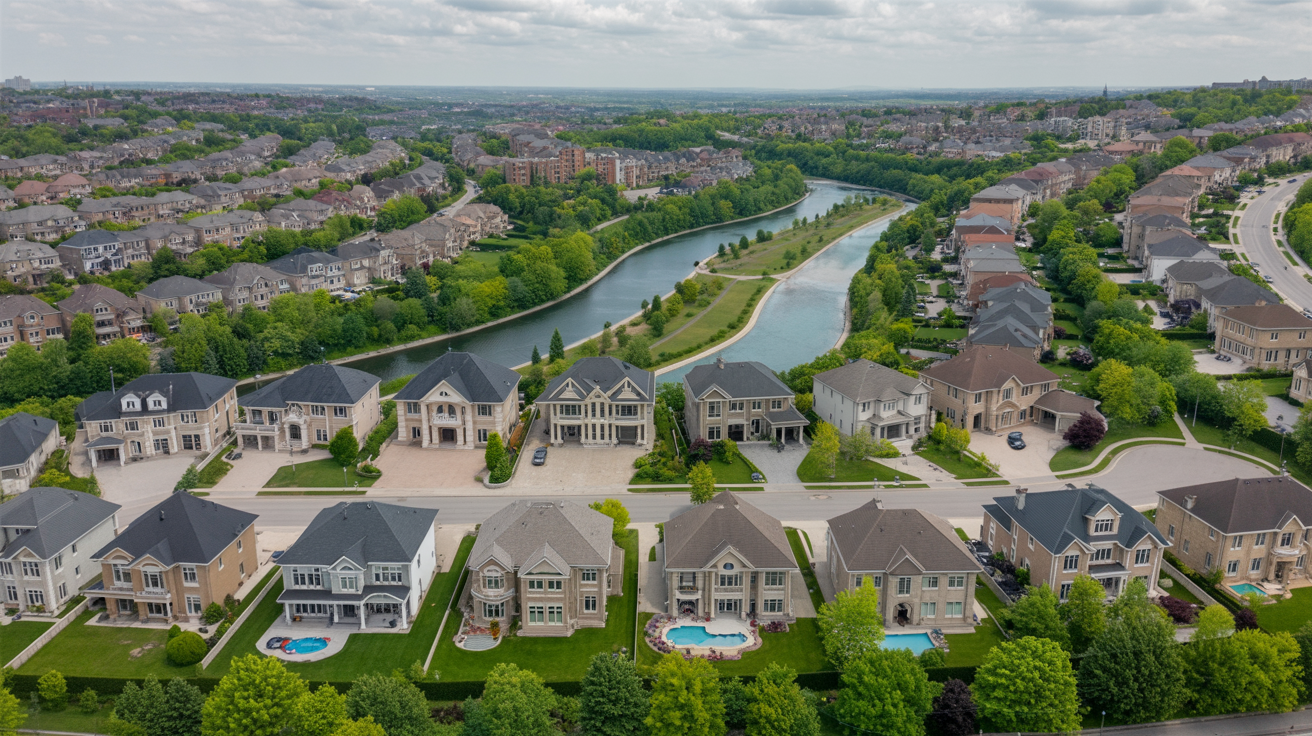 Upscale executive homes along Credit River in Credit Valley Brampton